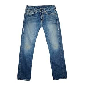 True Religion Ricky Relaxed Straight Jeans – Size 33 – Distressed – Made in USA